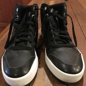 Adidas Neo Black and White High Tops: Women's 6.5.